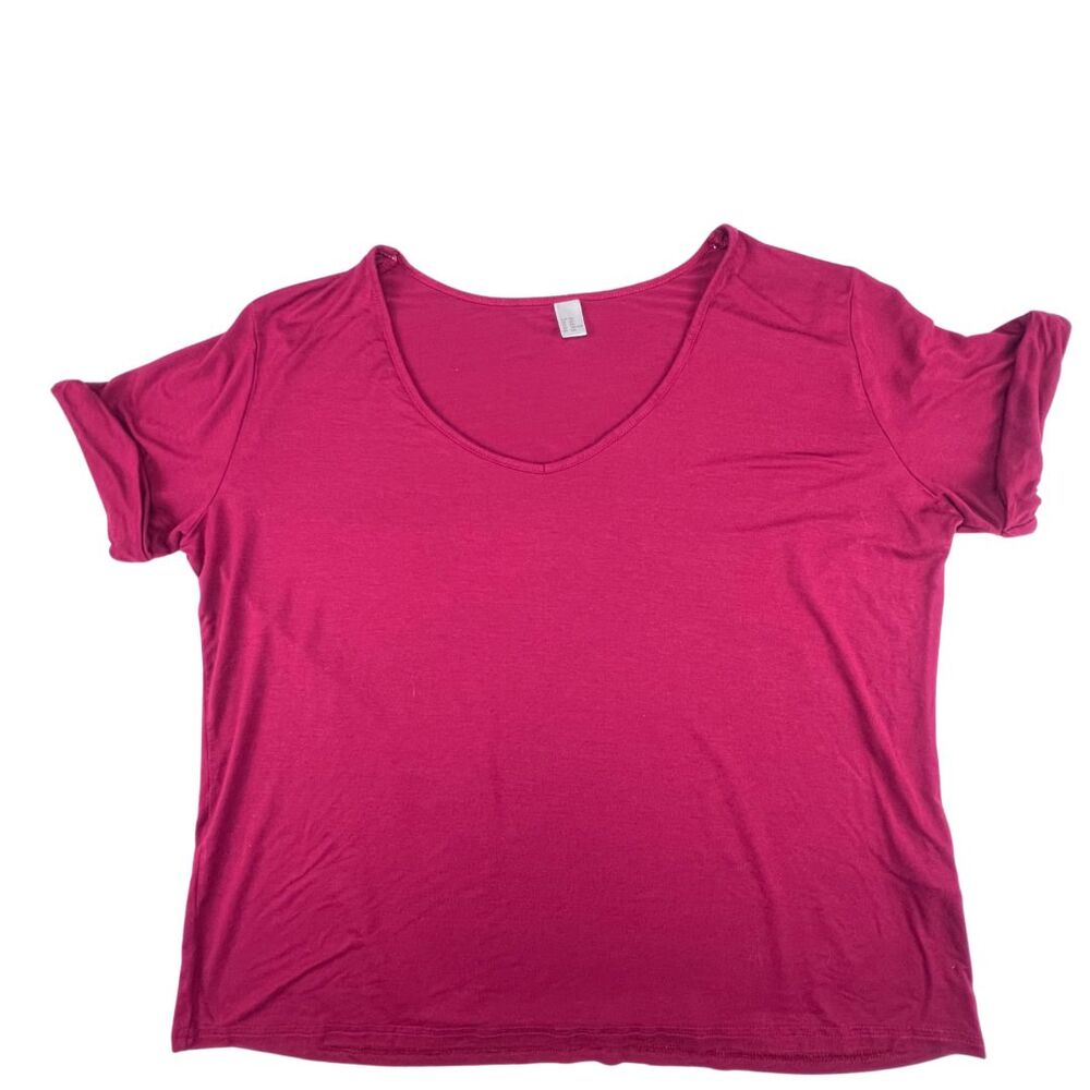 Blouse Burgundy Plus Sz XXL Short Cuff Sleeve Relaxed Fit Soft Touch Drapey Top